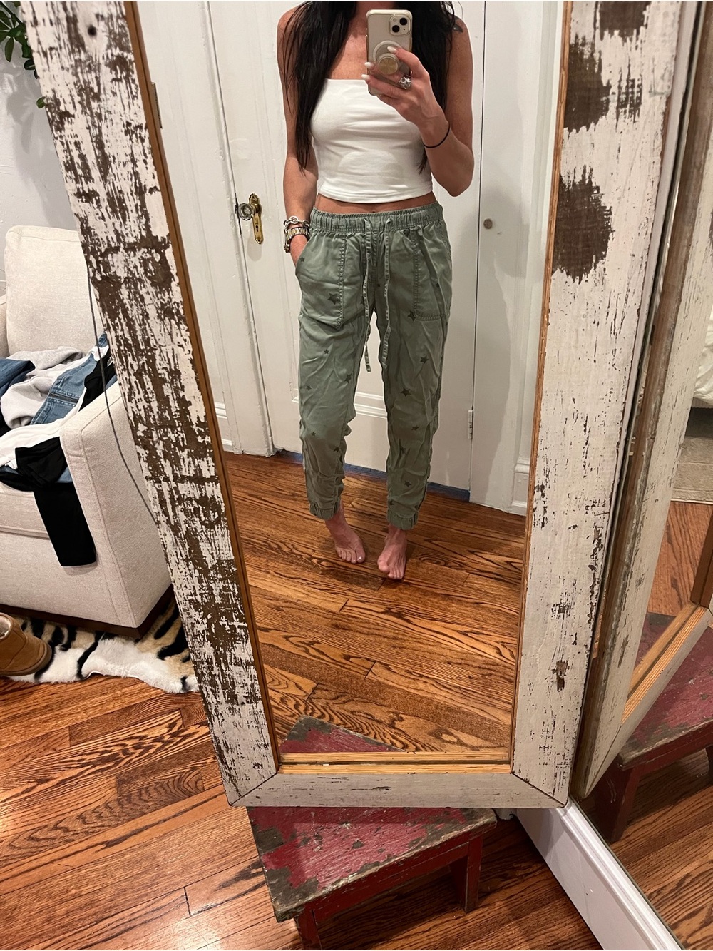 Olive Green Drawstring Cargo Joggers